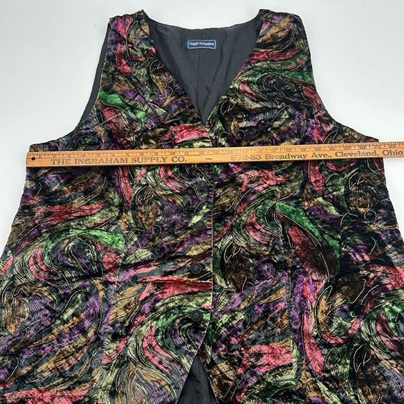 Maggie McNaugton Vest Wm Plus Vintage Velour Beaded Buttons Long Oversized 90s - Picture 9 of 9